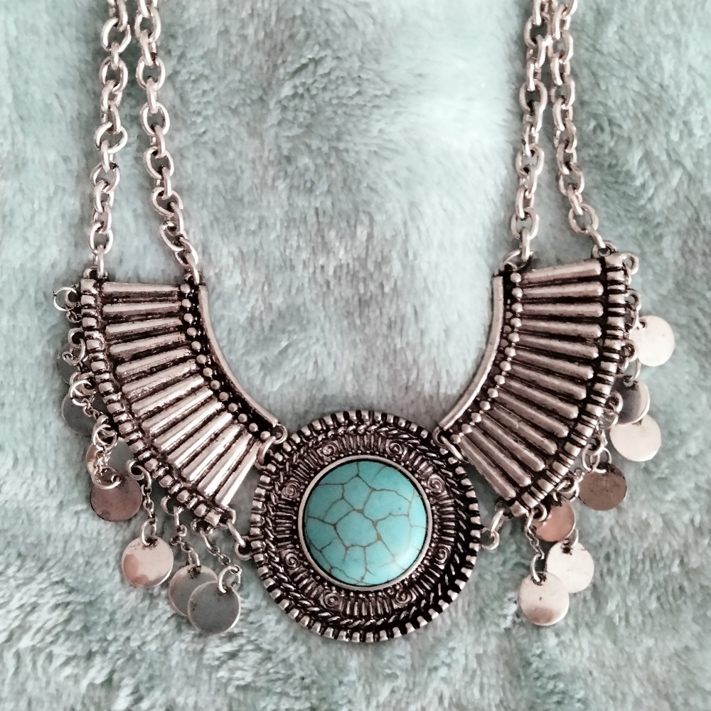 Burnished Silver & Turquoise Stone Set